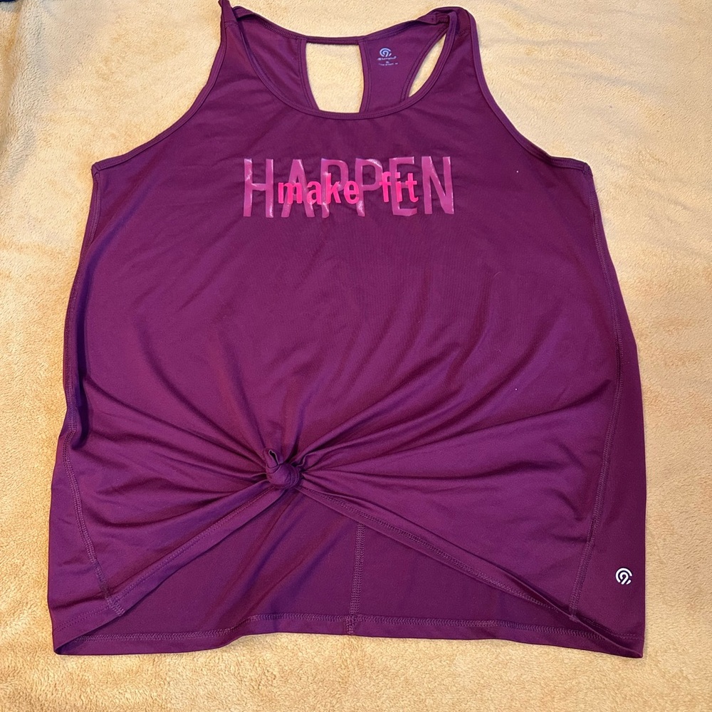 Racerback athletic Tanktop w 'Make It Fit Happen' Graphic Plum Purple.
Women XL